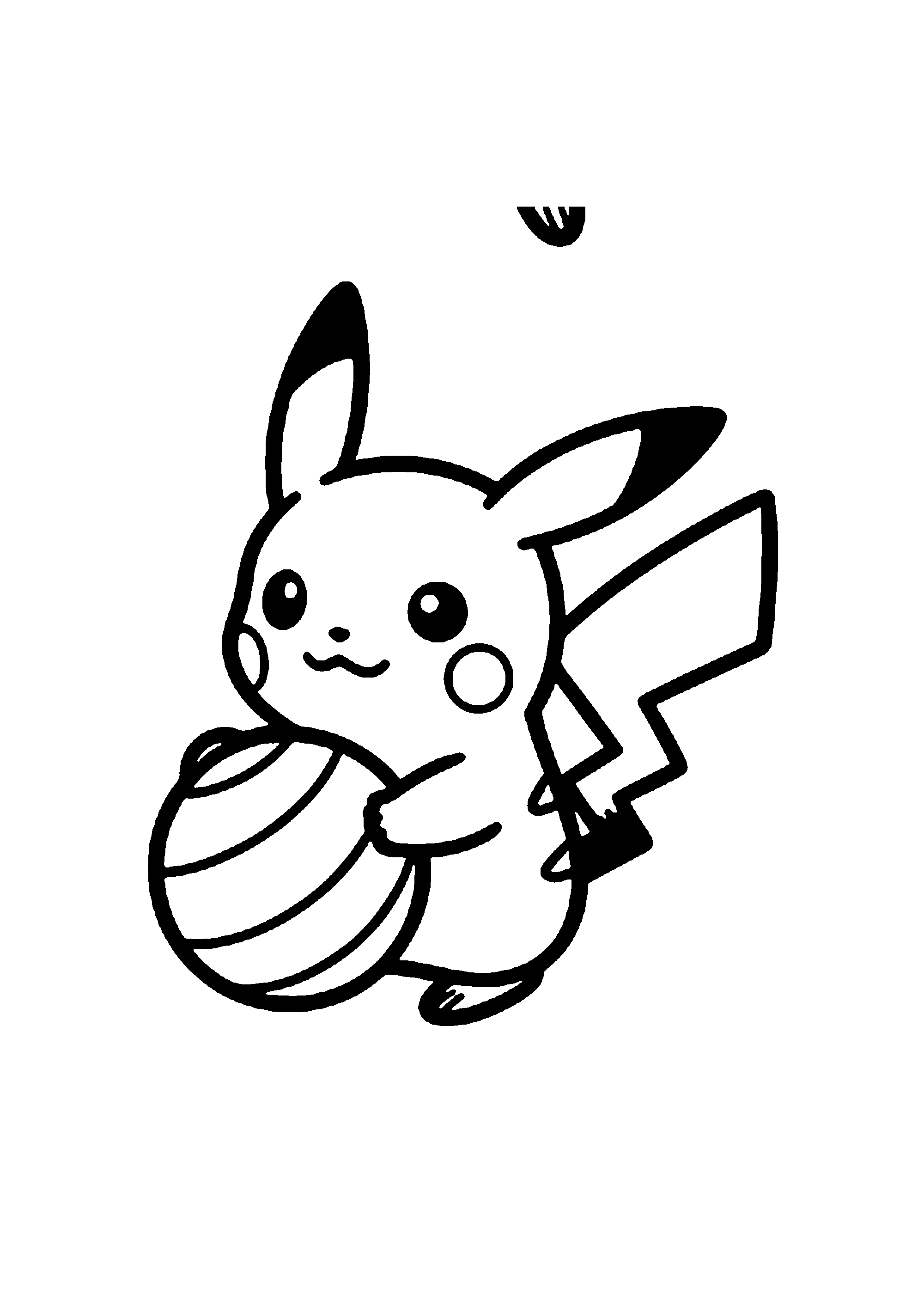 Coloriage aux contours nets : Pikachu Joueur Rebondissant sur un Grand Ballon