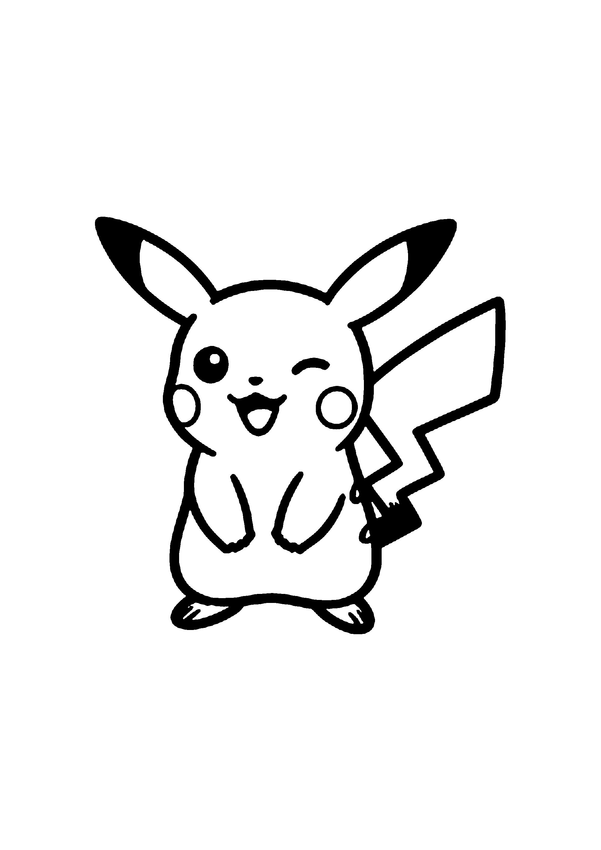 Coloriage aux contours nets : Pikachu Espiègle Faisant un Clin d'Œil