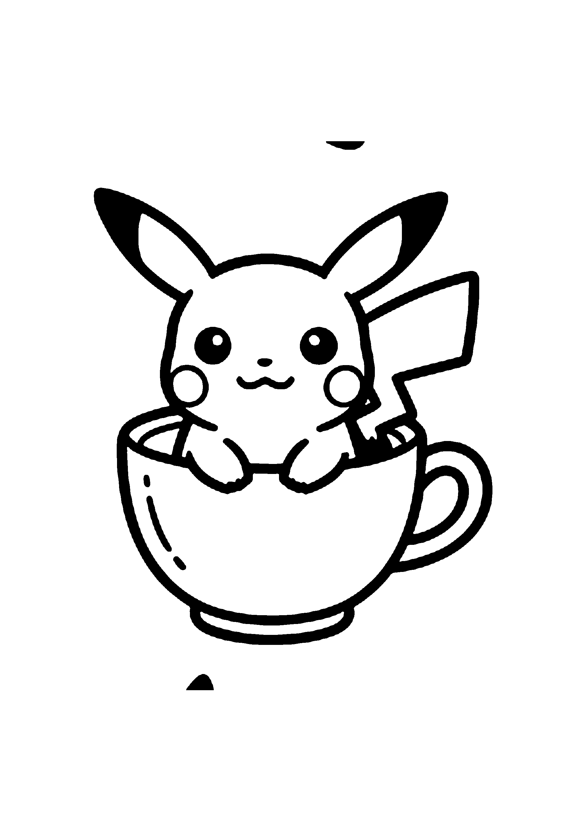 Coloriage aux contours nets : Pikachu Pelotonné dans une Grande Tasse