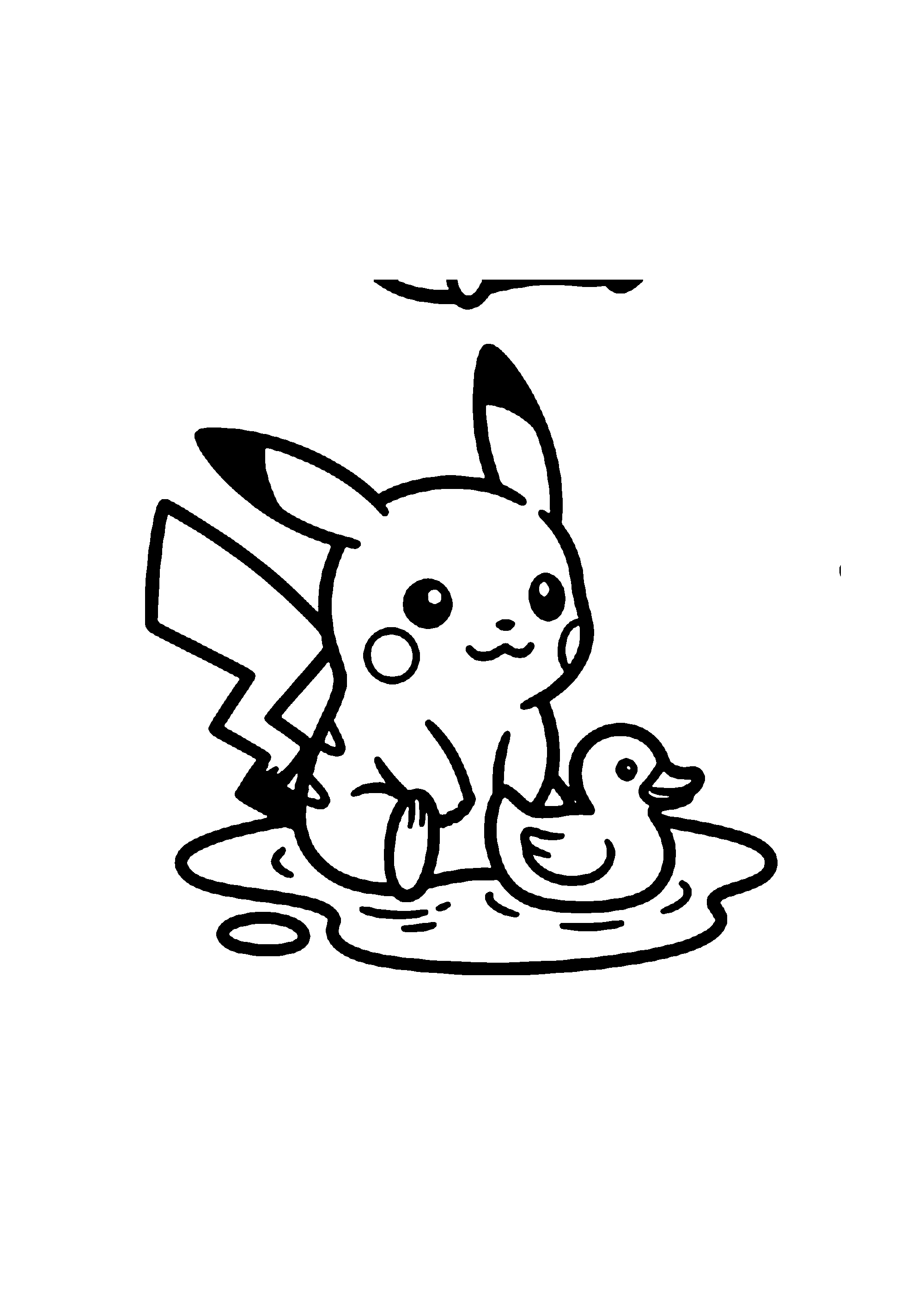 Coloriage aux contours nets : Pikachu Prenant son Bain avec son Canard Jaune