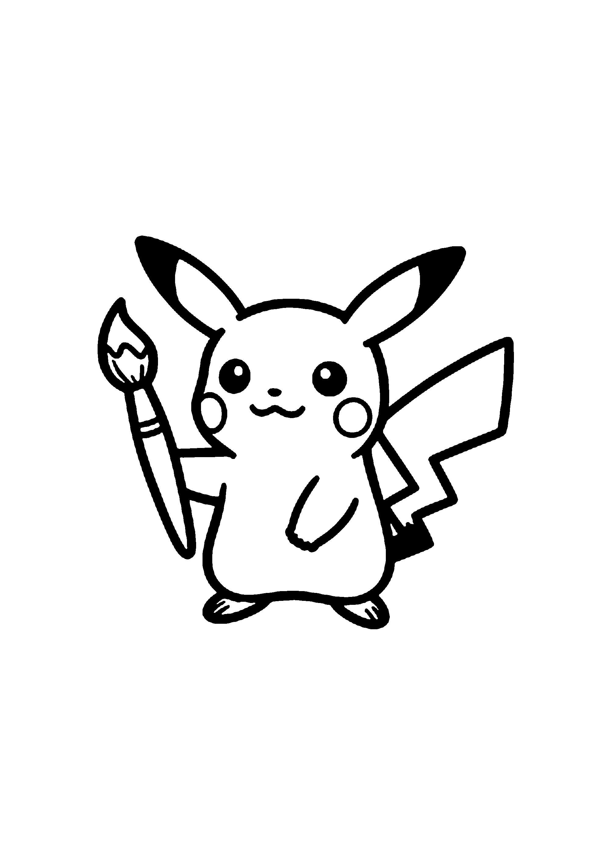 Coloriage aux contours nets : Pikachu Artiste Peignant avec Pinceau et Palette