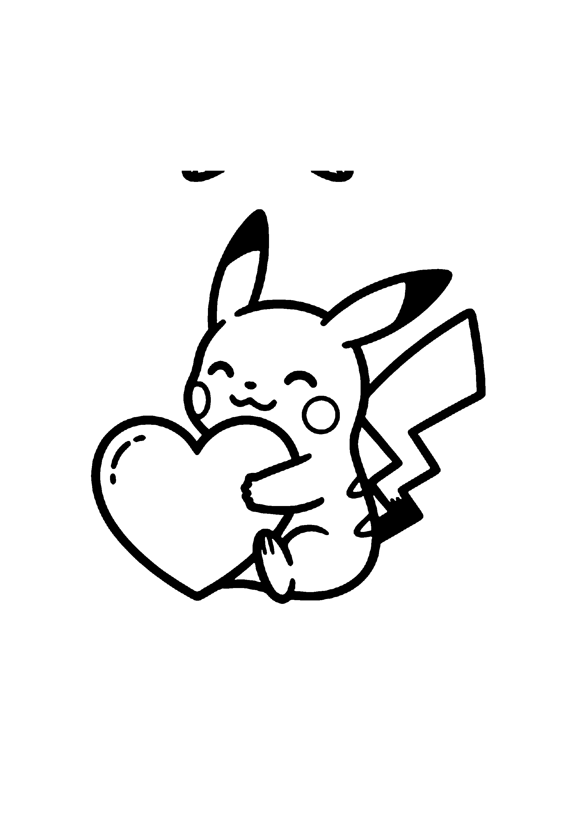Coloriage aux contours nets : Pikachu Plein d'Affection Serrant un Grand Cœur