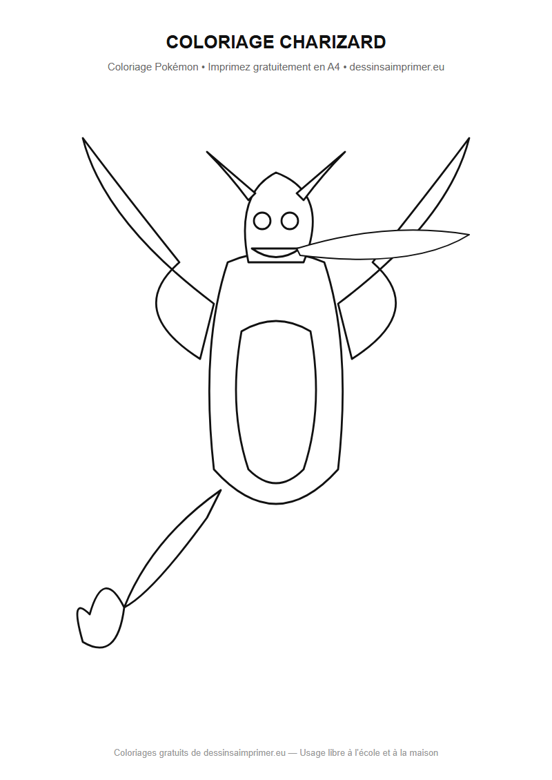 Coloriage aux contours nets : Coloriage Charizard