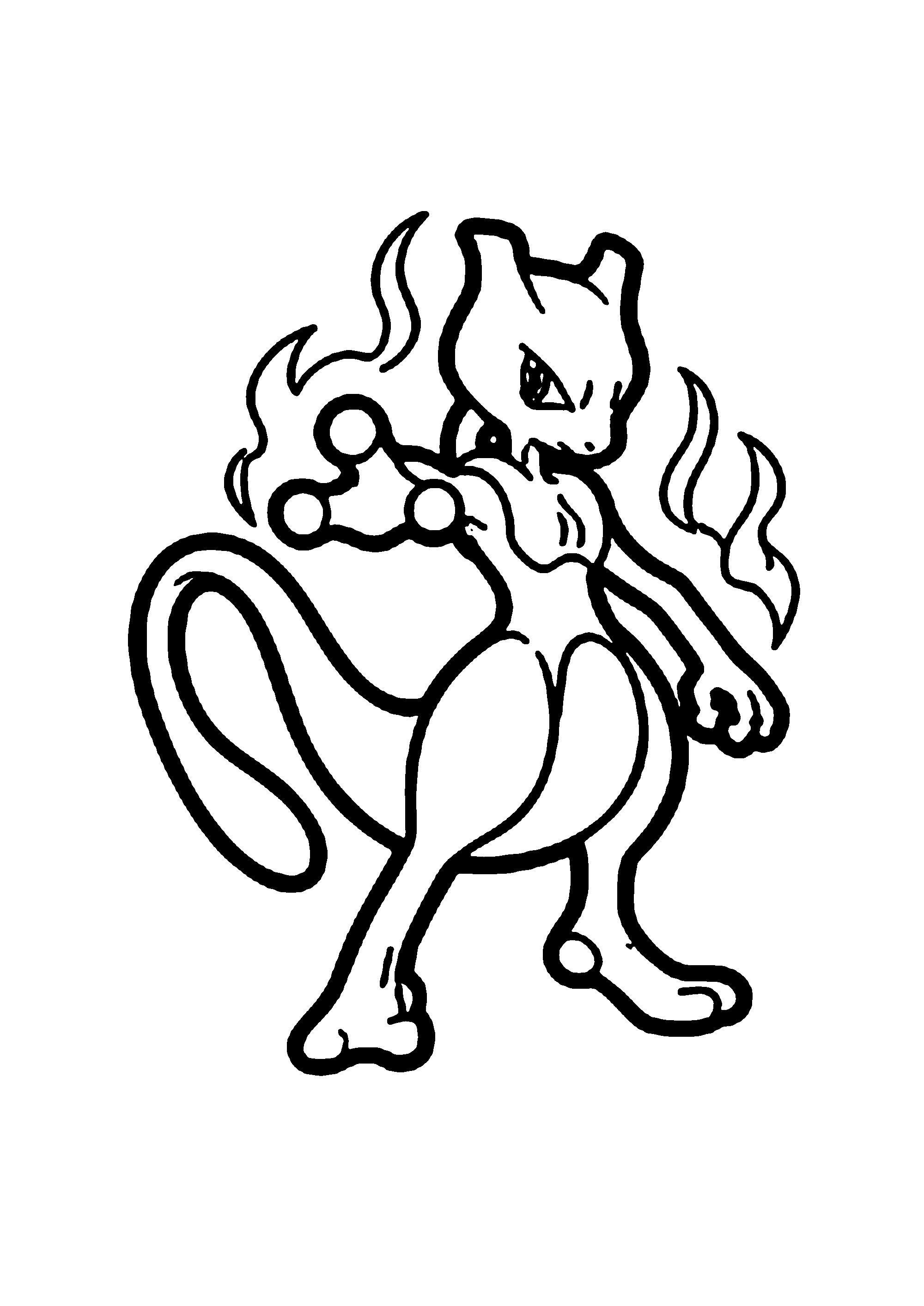 Coloriage aux contours nets : Coloriage Mewtwo