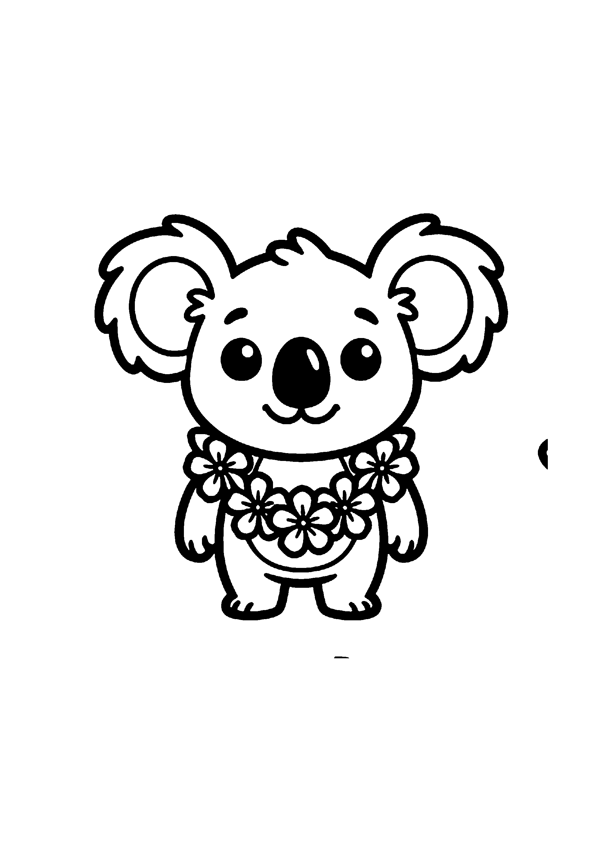 Coloriage aux contours nets : Stitch Portant un Collier de Fleurs Hawaïen