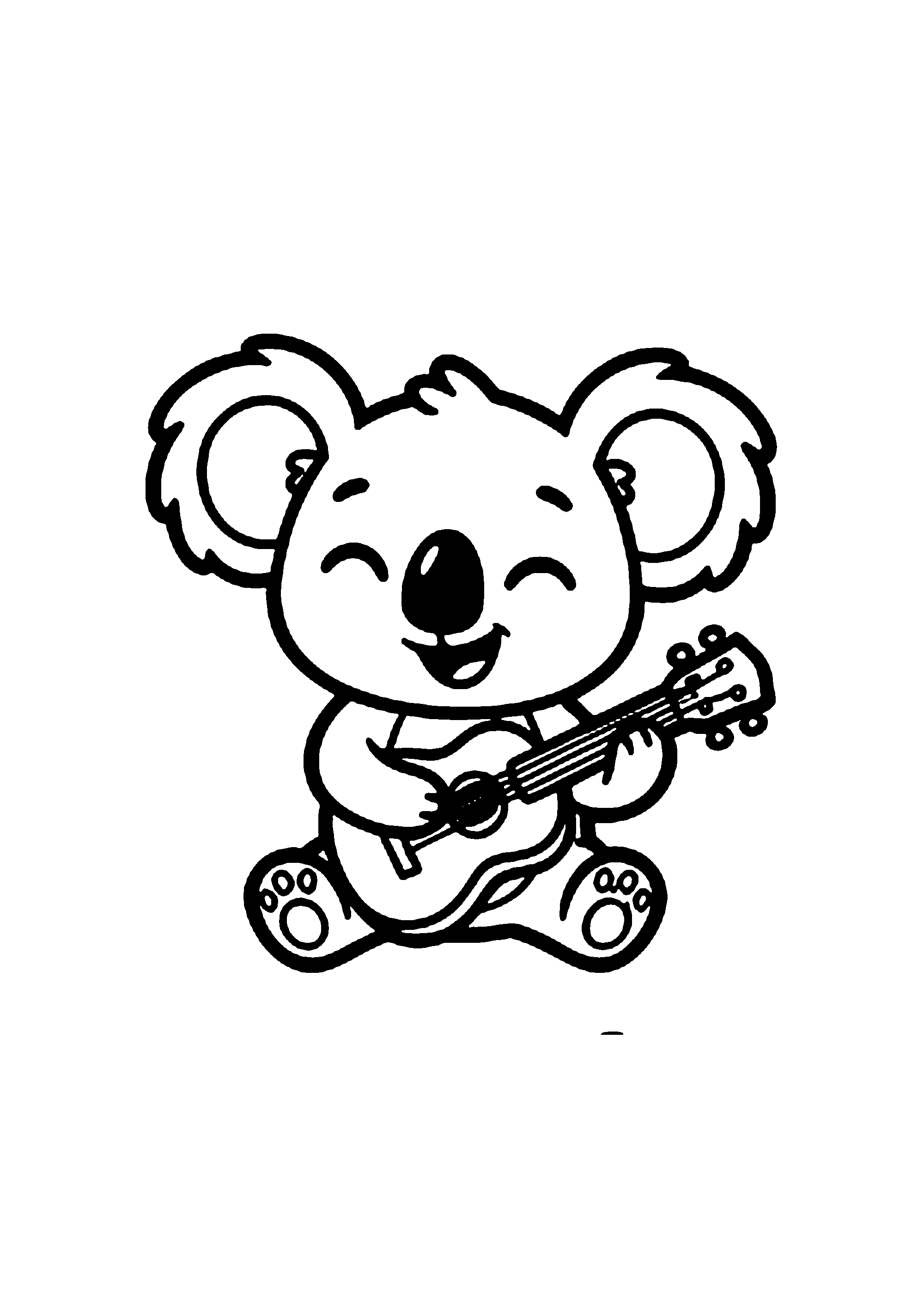 Coloriage aux contours nets : Stitch Musicien Jouant de la Guitare Acoustique