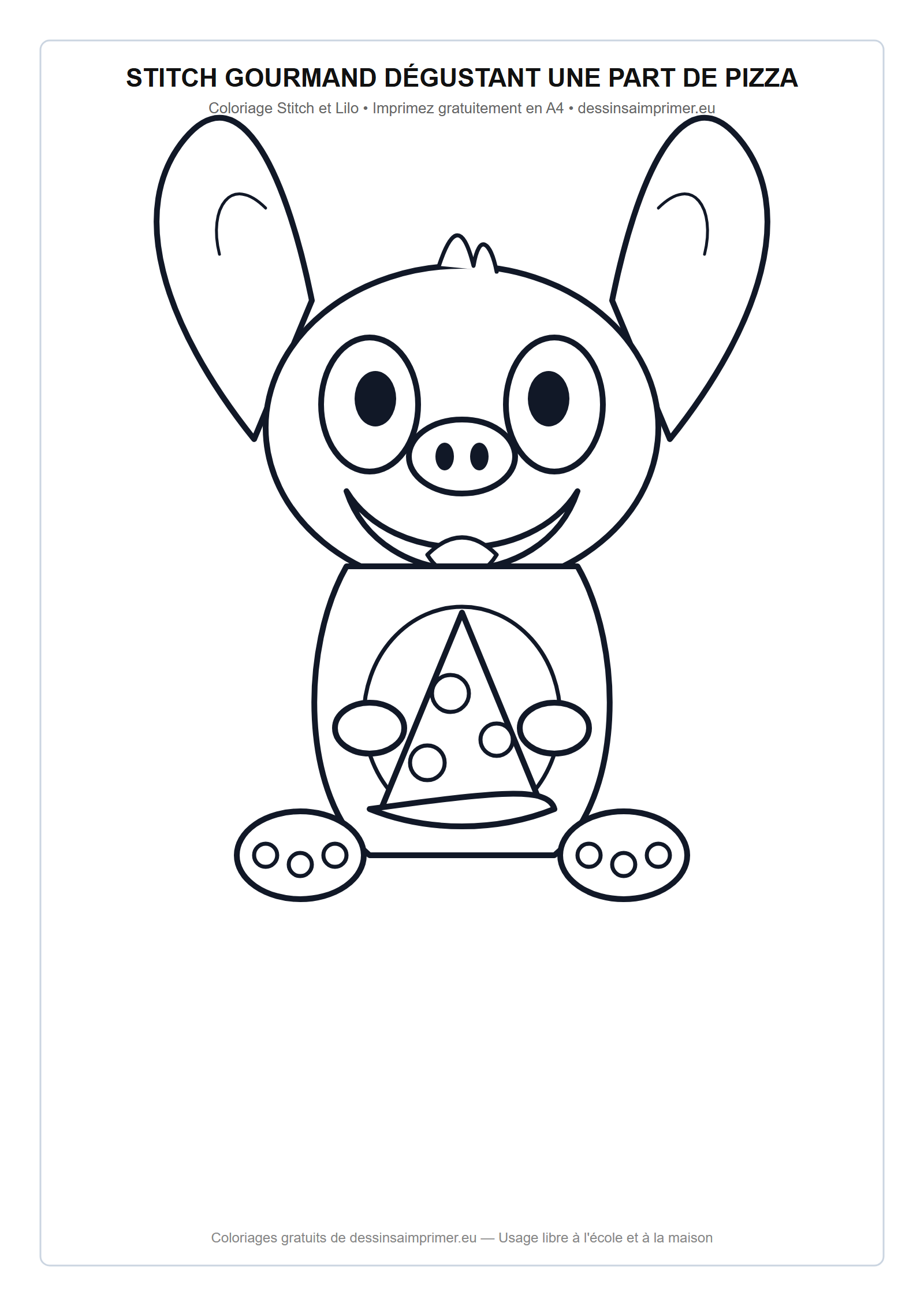 Coloriage aux contours nets : Stitch Gourmand Dégustant une Part de Pizza