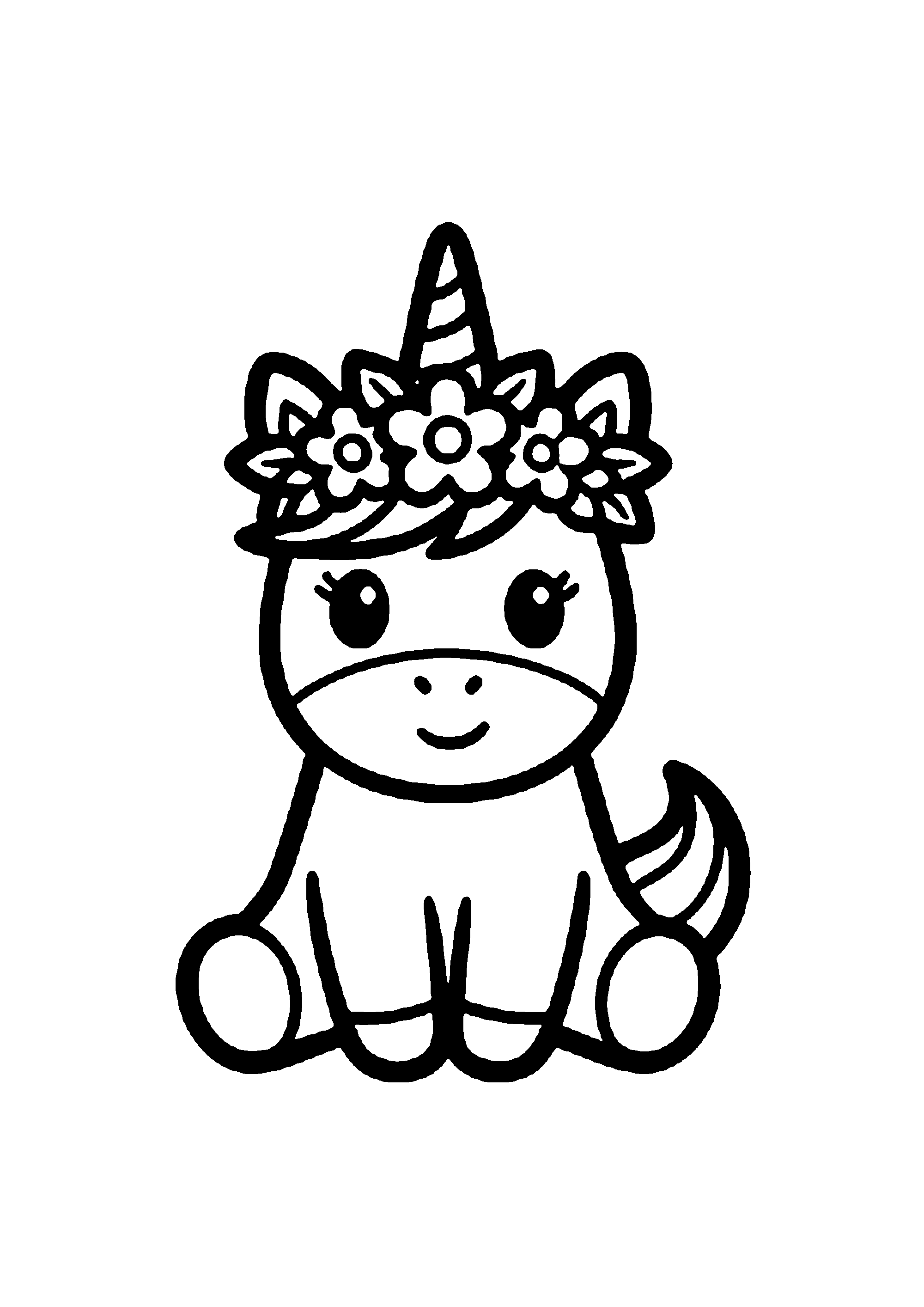 Coloriage aux contours nets : Mignon Bébé Licorne