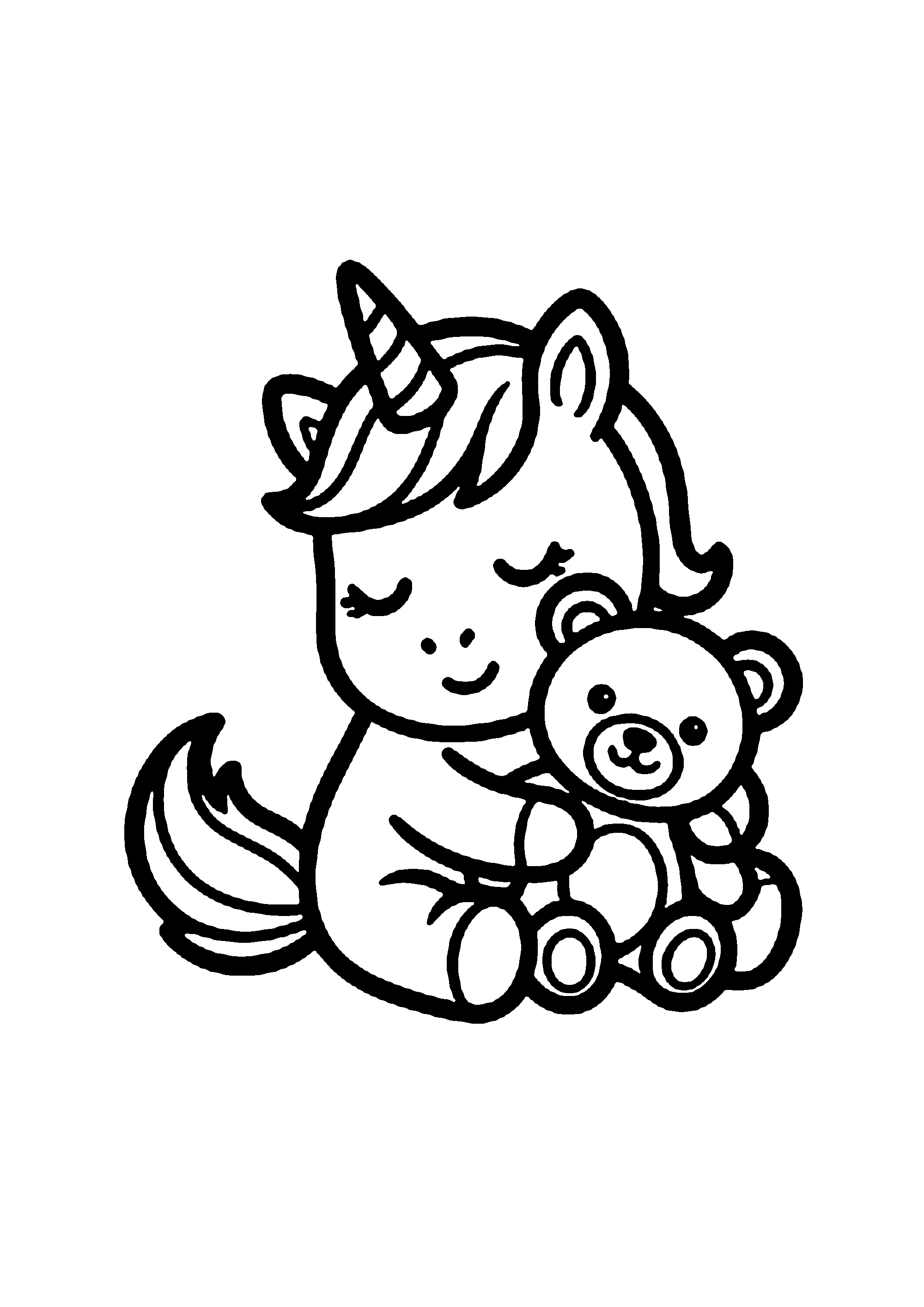 Coloriage aux contours nets : Mignon Bébé Licorne