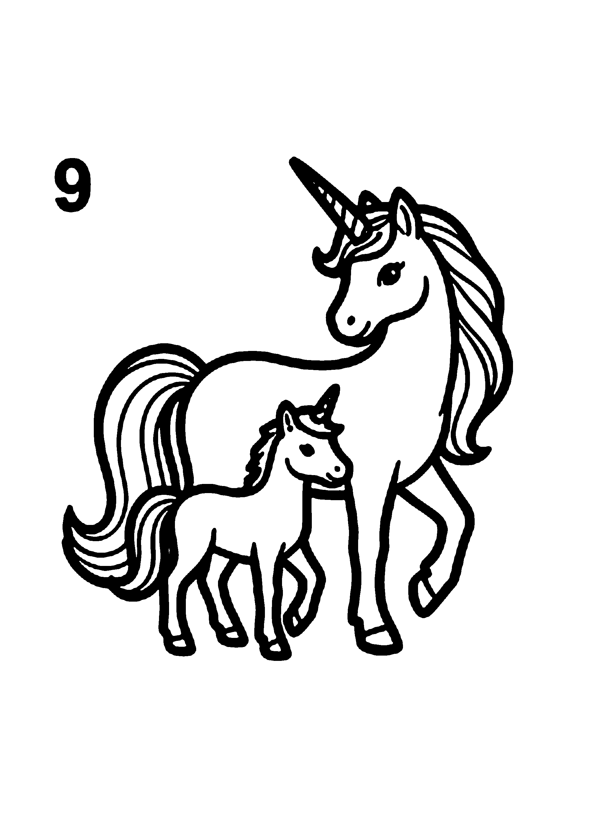 Coloriage aux contours nets : Mignon Bébé Licorne