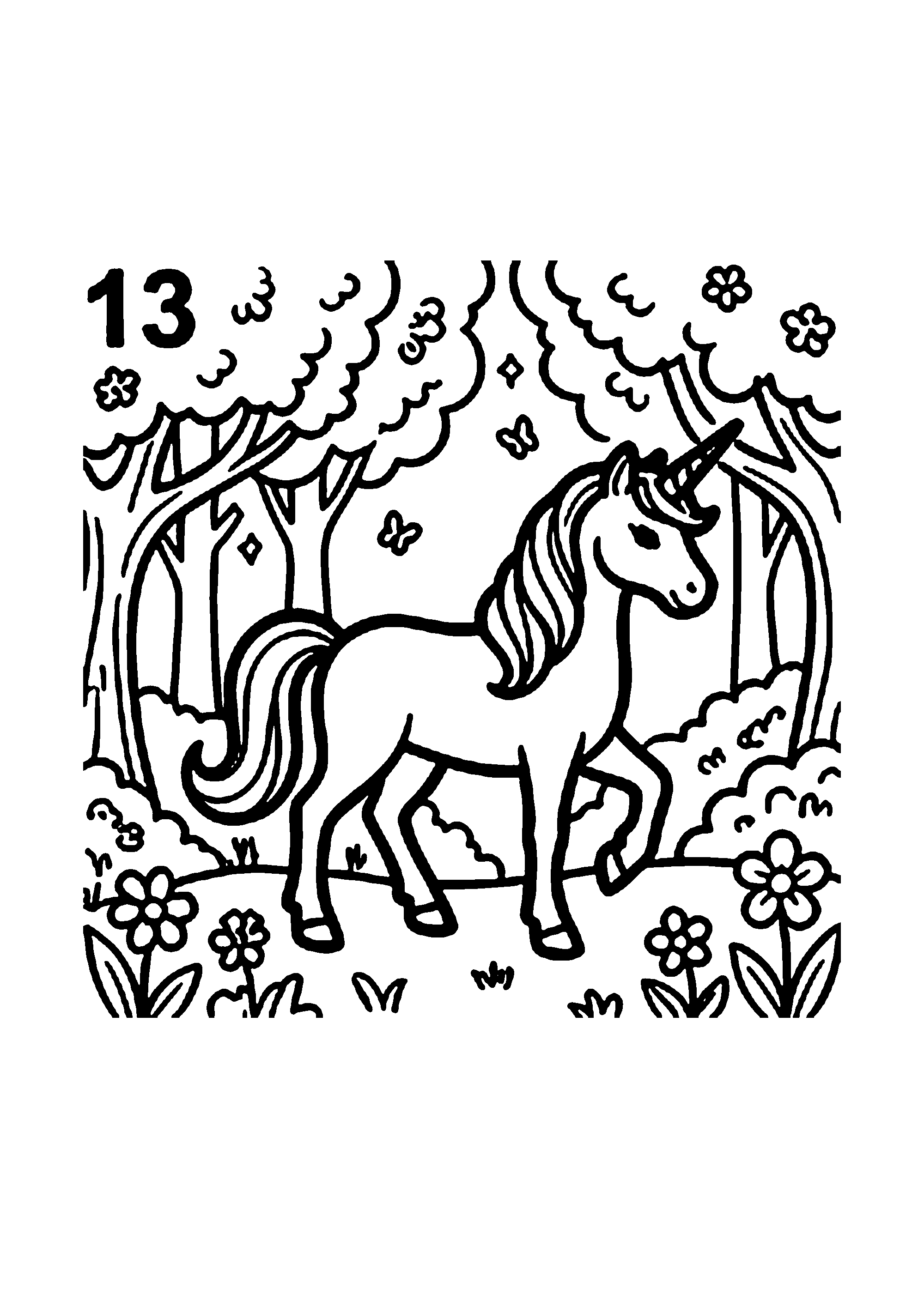 Coloriage aux contours nets : Licorne Céleste Enchantée