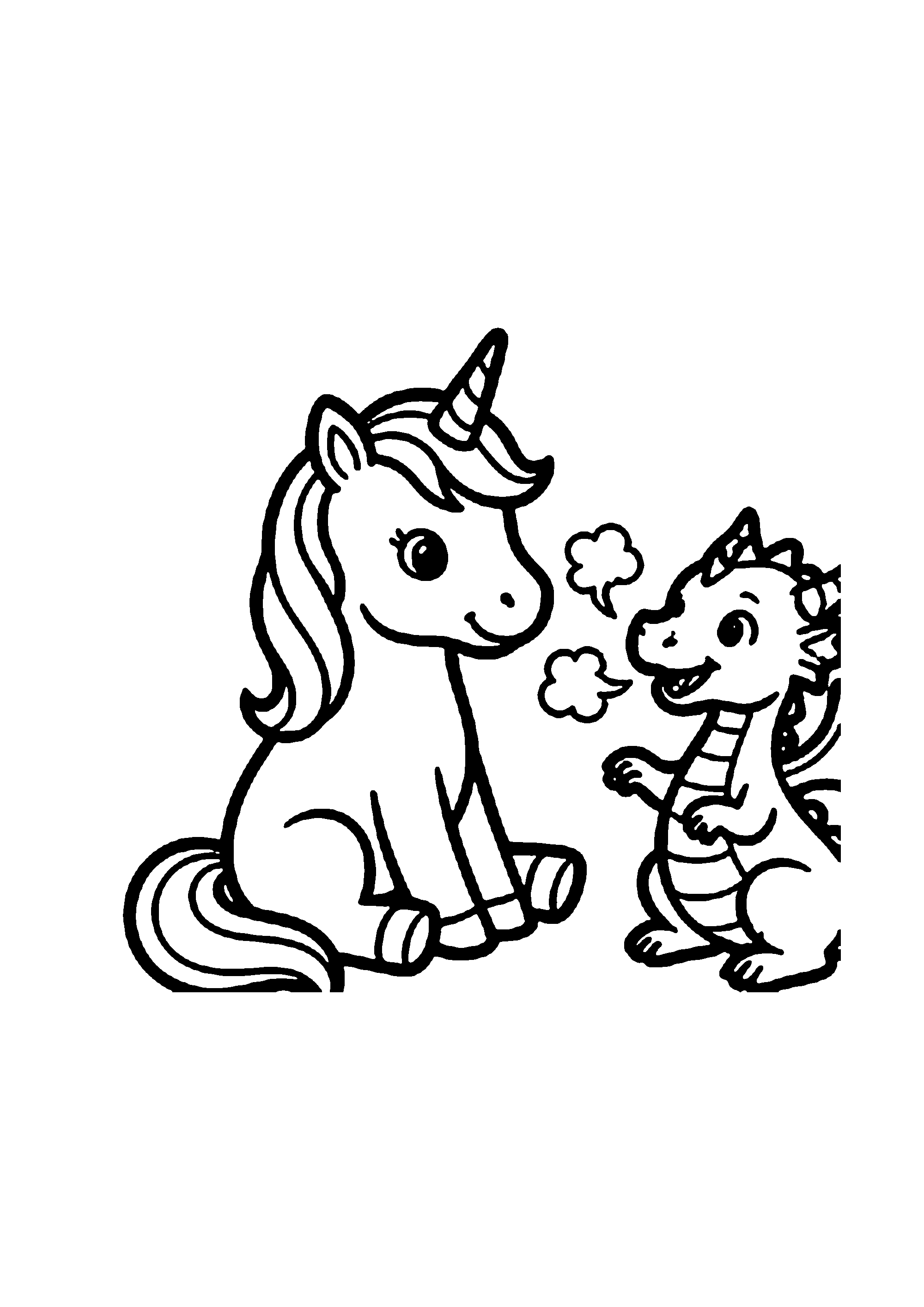 Coloriage aux contours nets : Mignon Bébé Licorne